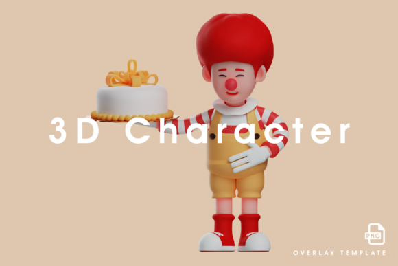 3D Clown Boy with Birthday Cake: A Creative Design Asset