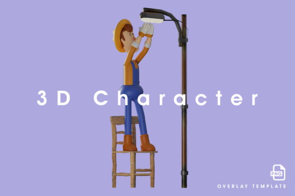 3D Farmer Cartoon Design: Fixing a Bulb