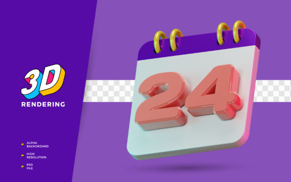 3D Render Symbol Calendar Date Number 24 Ideas