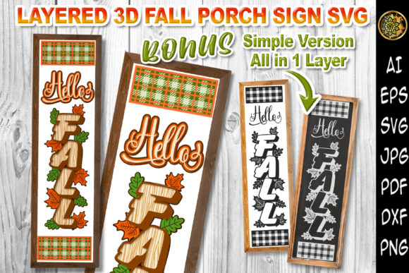 Hello Fall 3D Vertical Porch Sign SVG