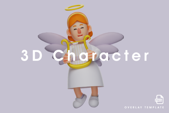 The Art and Charm of 3D Angel Cartoon Design with a Harp